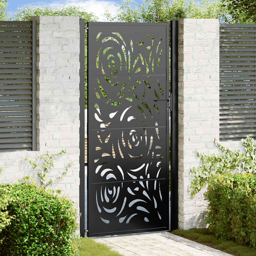 sodo vartai juodi 105x205 cm plieno liepsnos dizainas