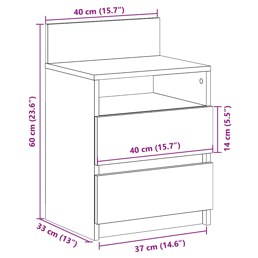 Nightstand with 2 drawers, black, 40x33x60cm