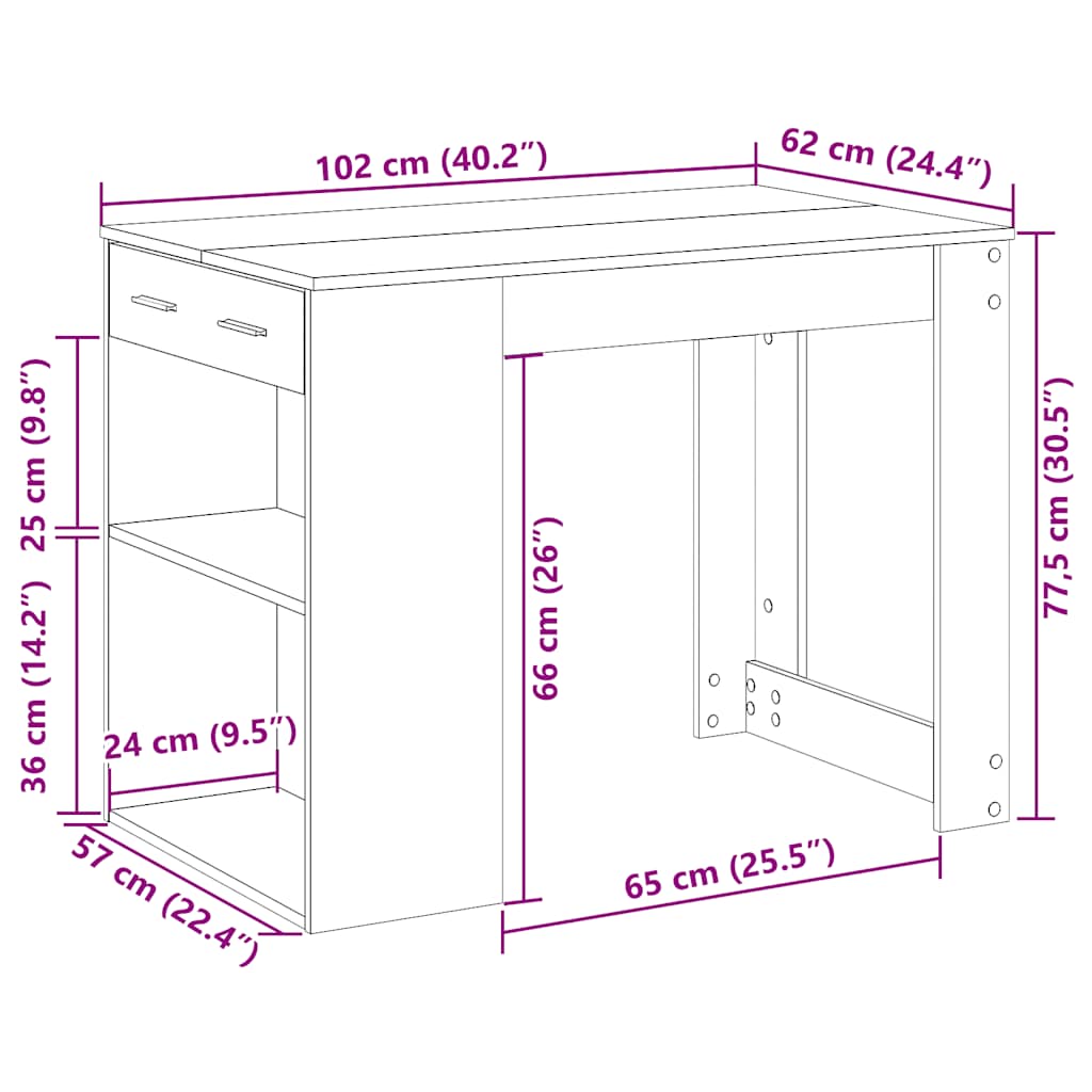 Desk with drawer/shelf, oak, 102x62x77.5cm