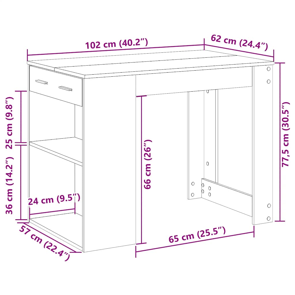 Desk with drawer/shelf, brown, 102x62x77.5cm