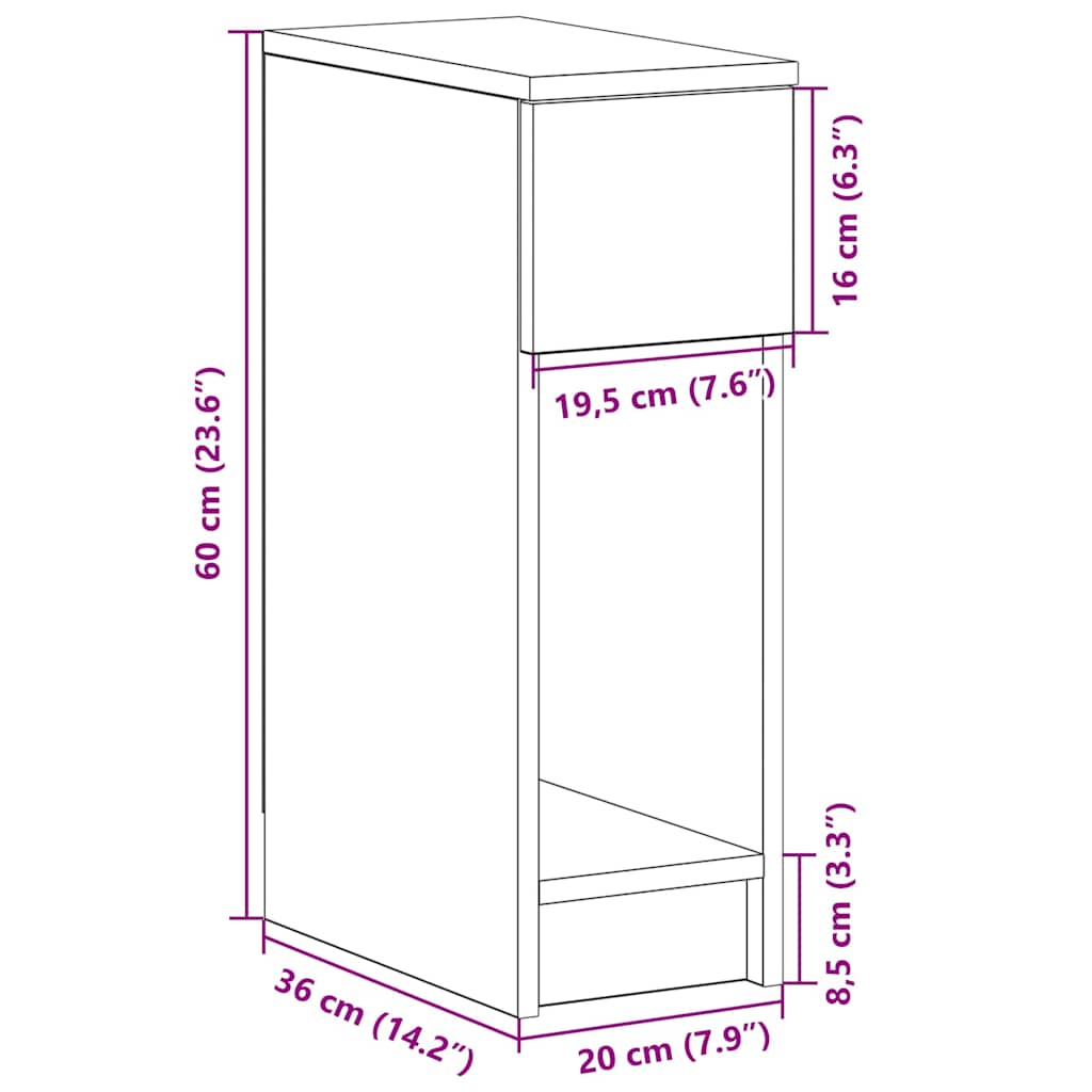 Bedside cabinet with drawer, sonoma, 20x36x60cm