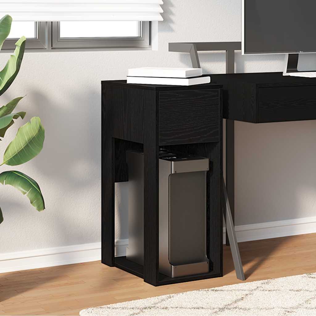 PC tower stand with drawer, black, 30x44x74 cm
