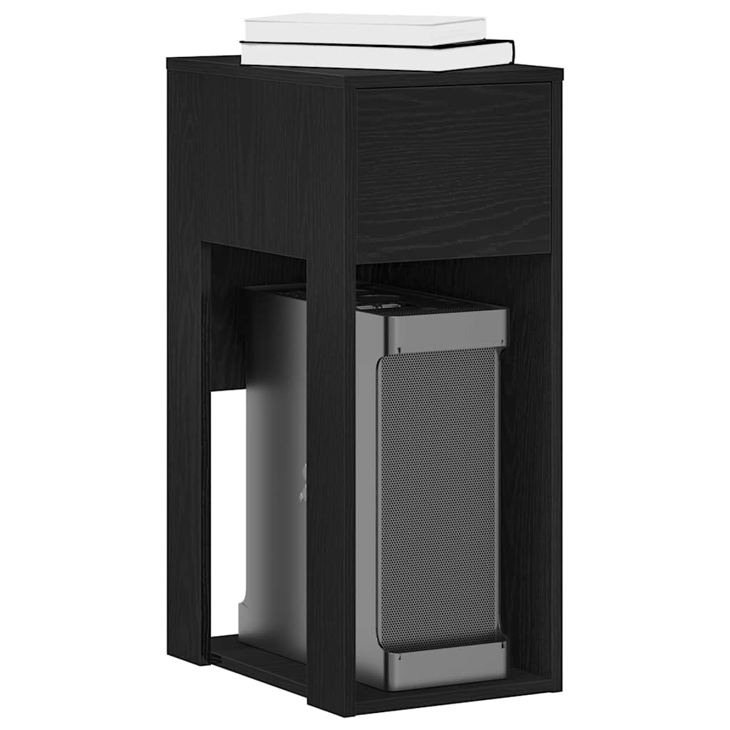 PC tower stand with drawer, black, 30x44x74 cm