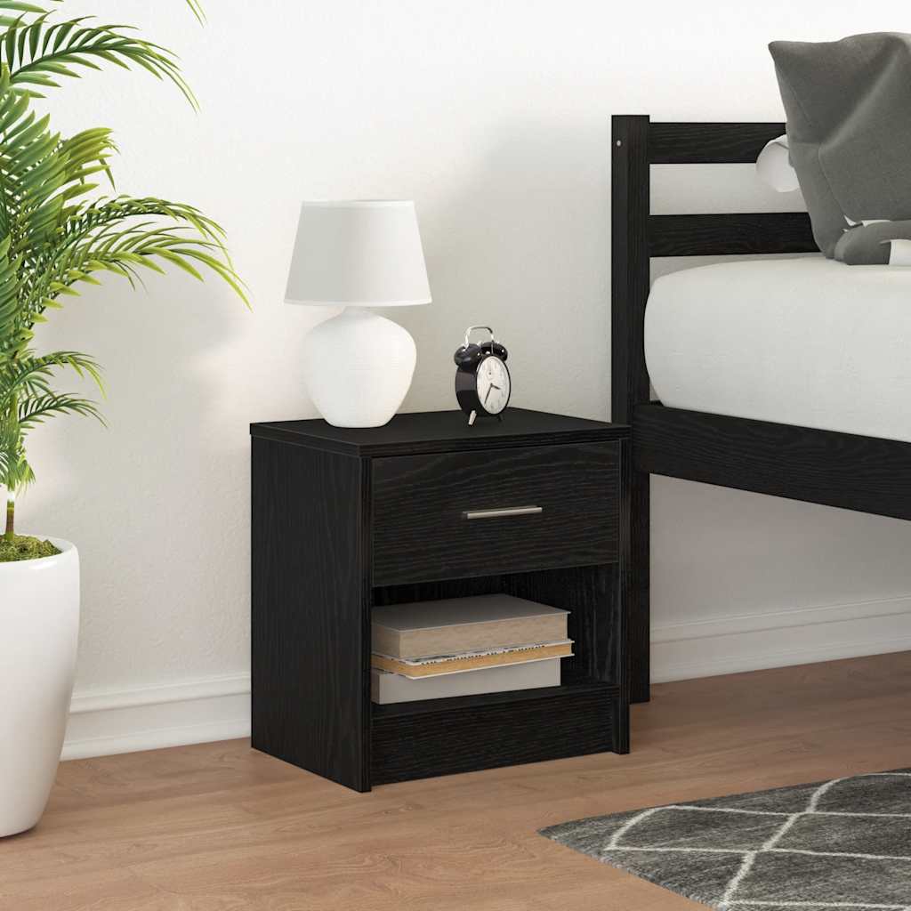 Bedside table with drawer, black, 39x28x41cm
