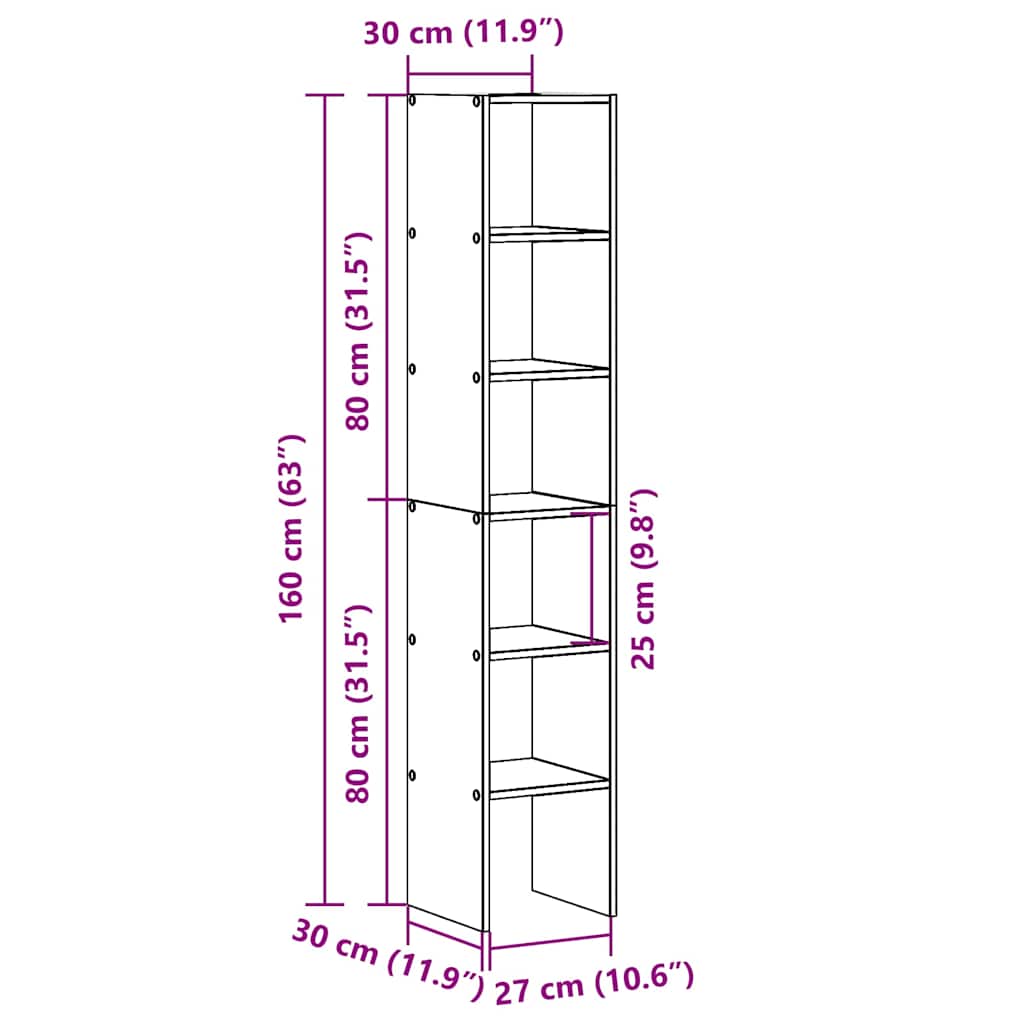 Bookcases, 2 pcs., stackable, wooden, 30x30x80cm, wood