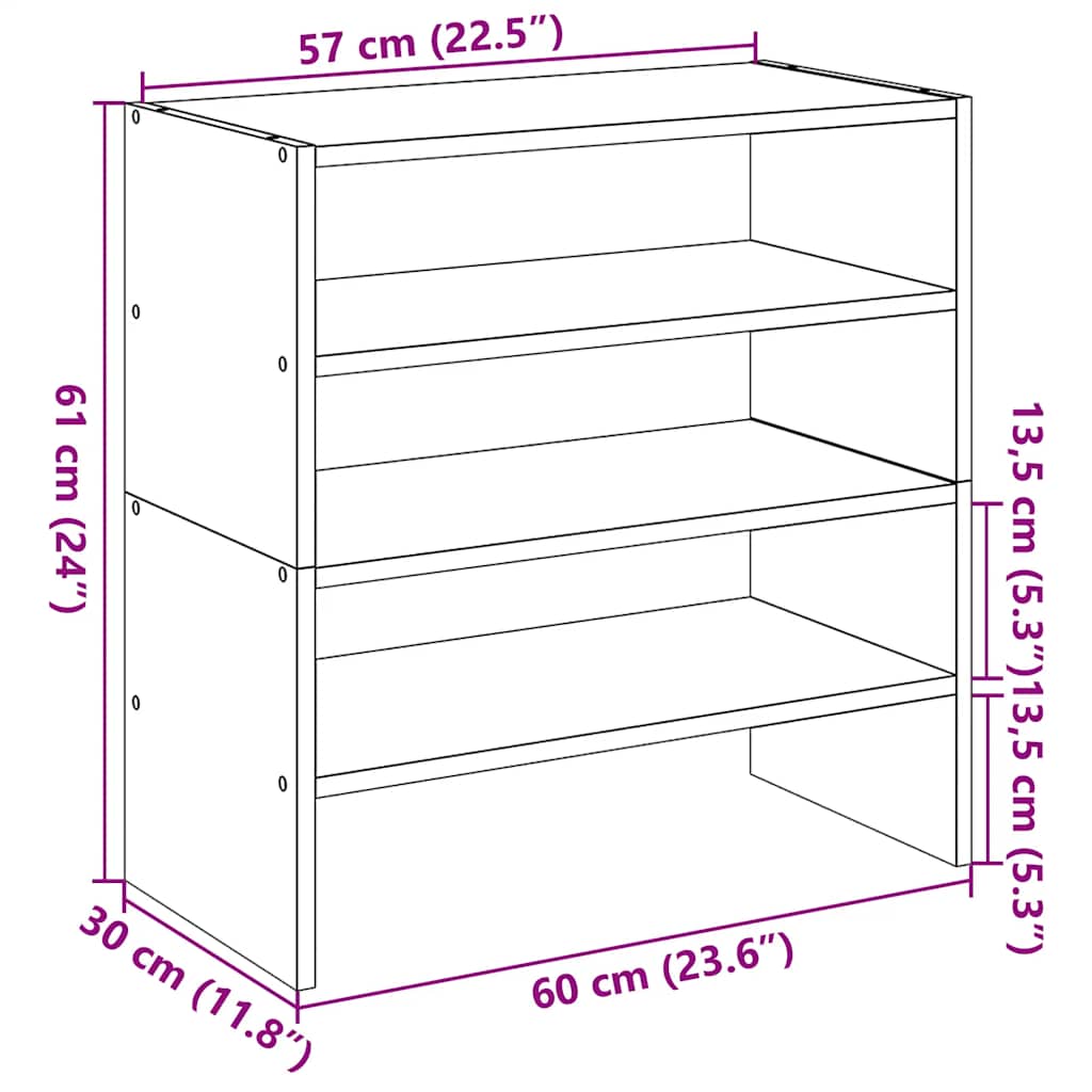 Shoe racks, 2 pcs, stackable, black, 60x30x30.5cm