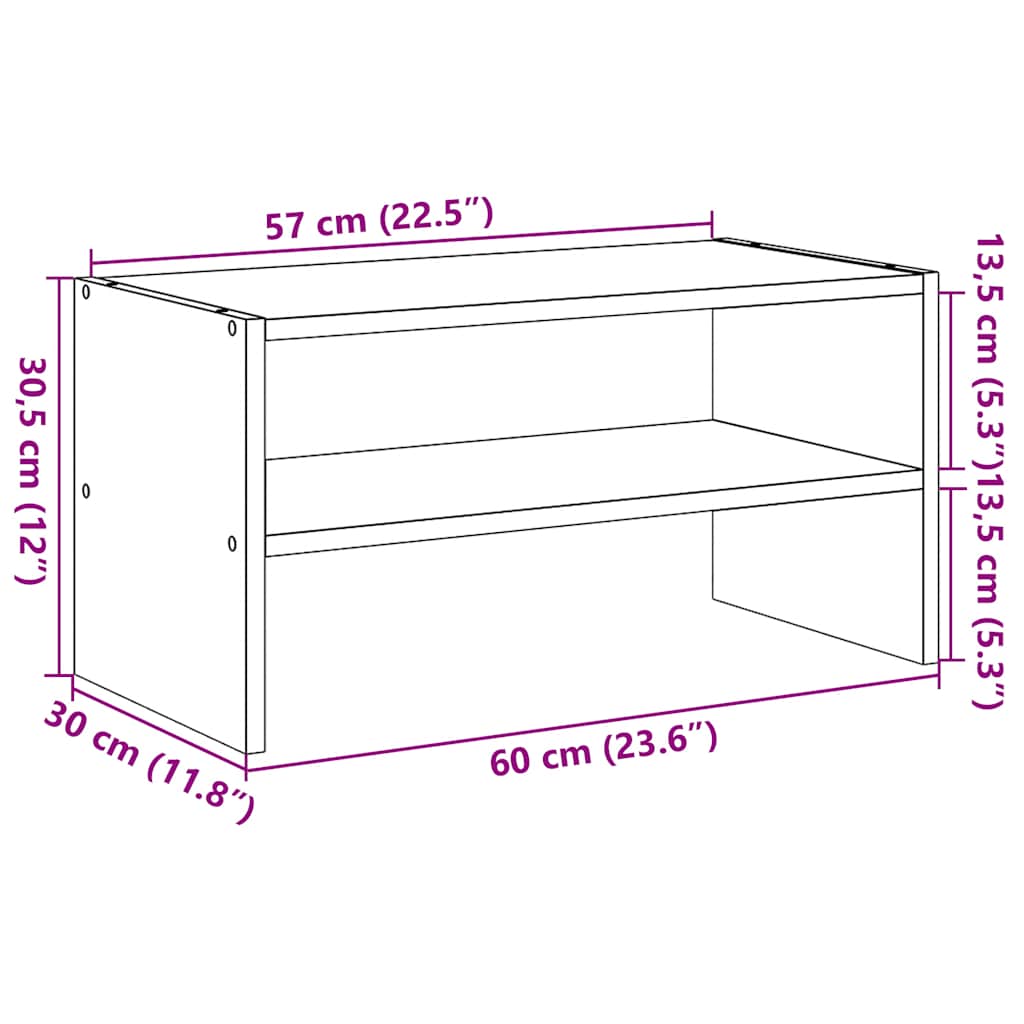 Shoe rack, stackable, artisan oak, 60x30x30.5cm
