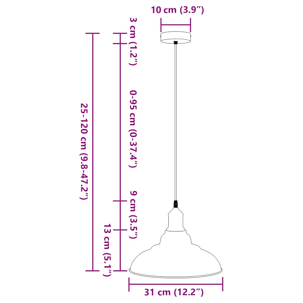 Pendant lamp, height adjustable, E27, Ø 31cm, metal
