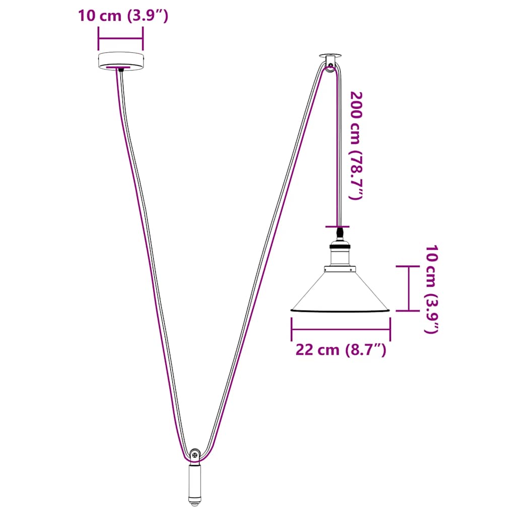 Pakabinamas lempos, aukštis reguliuojamas, E27, Ø 22cm, metalas