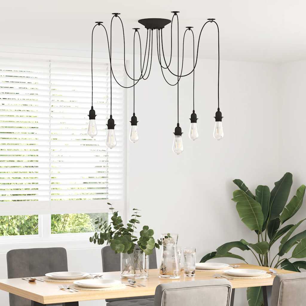 Pendant lamp with 6 E27 metal lamp holders