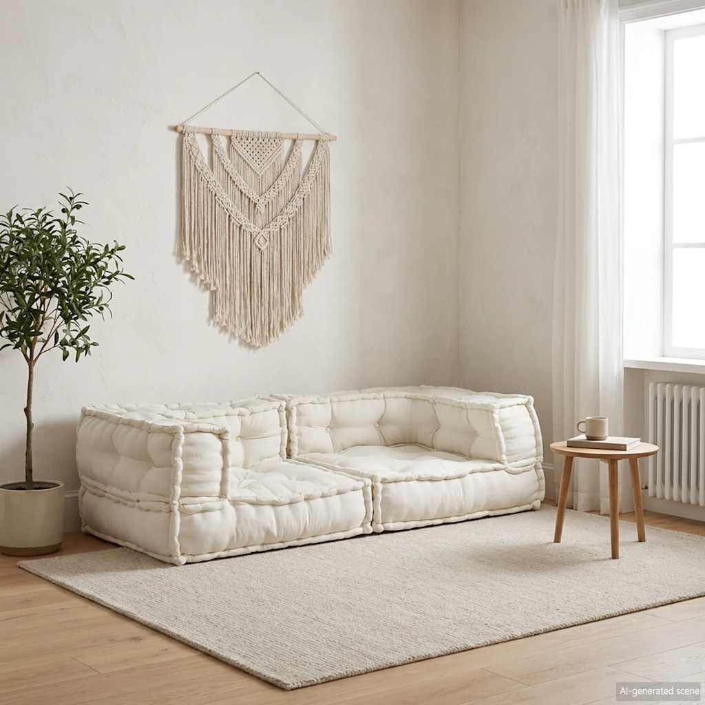 Dvivietė modulinė sofa, kreminės spalvos, 140x70x36, audinys