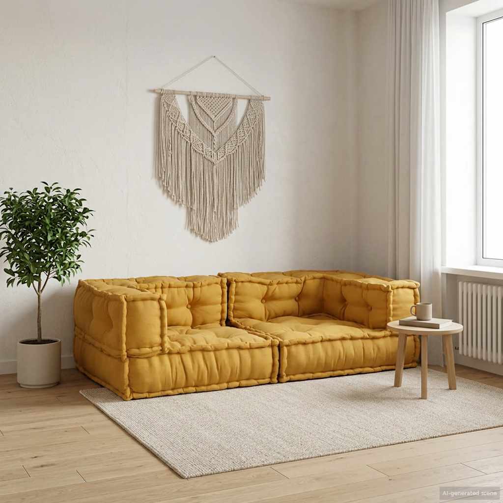 Dvivietė modulinė sofa, geltona, 140x70x36, audinys