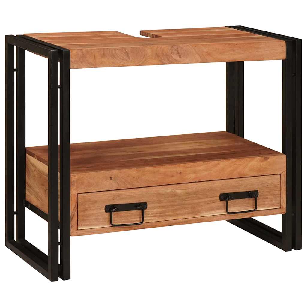 Mirrored Cabinet with a Drawer Brown Solid Acacia Wood