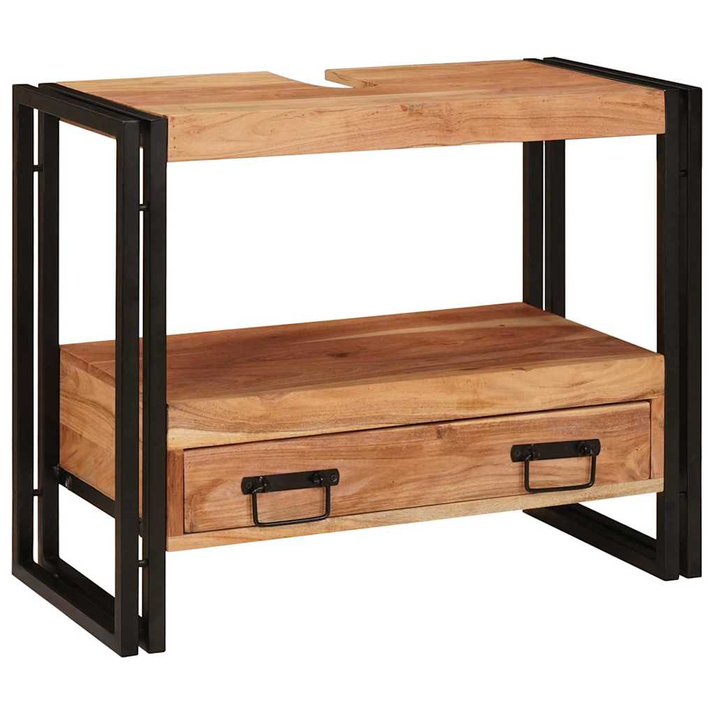 Mirrored Cabinet with a Drawer Brown Solid Acacia Wood