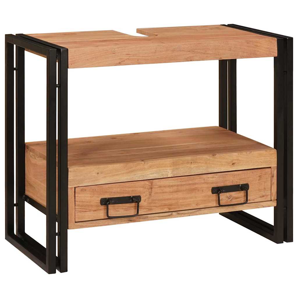 Mirrored Cabinet with a Drawer Brown Solid Acacia Wood
