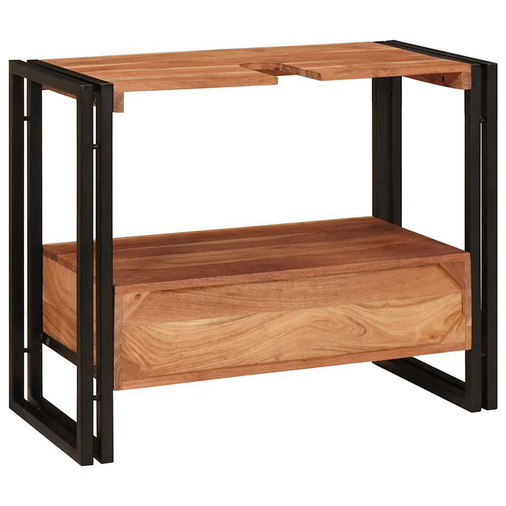 Mirrored Cabinet with a Drawer Brown Solid Acacia Wood