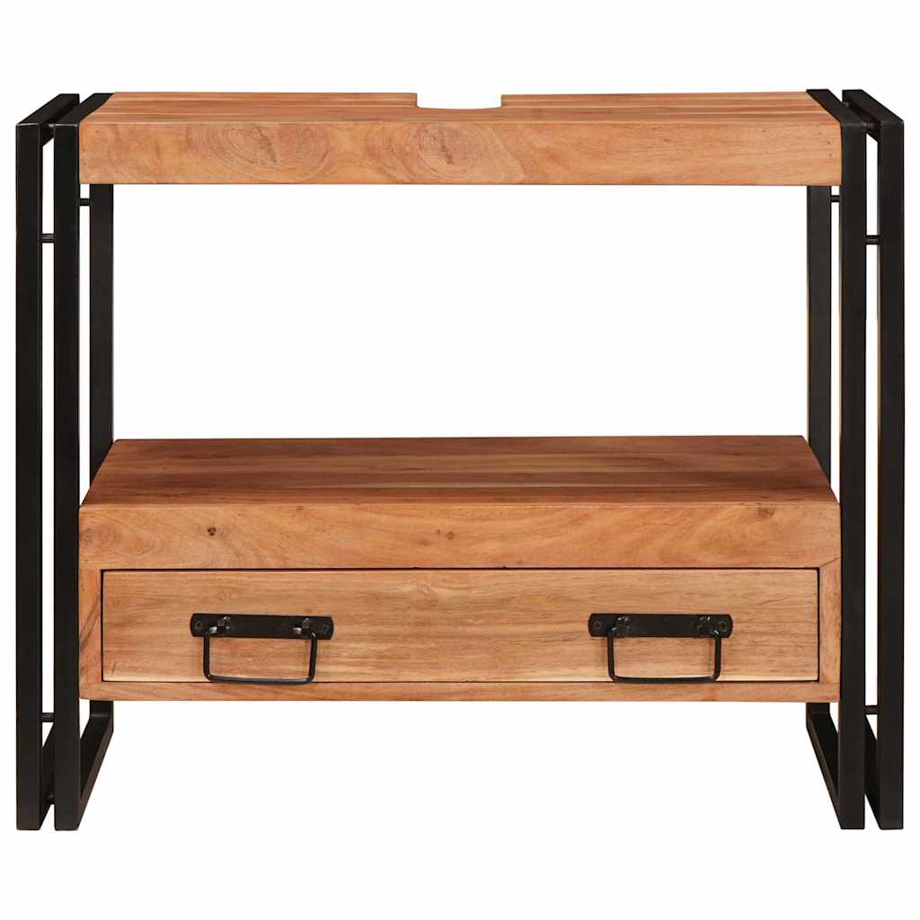 Mirrored Cabinet with a Drawer Brown Solid Acacia Wood