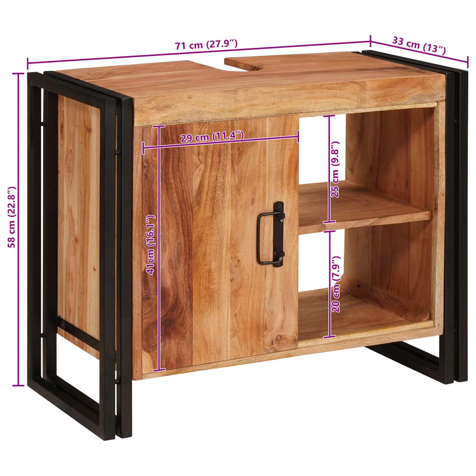 Sink Cabinet Brown 71 x 33 x 58 cm Solid Acacia Wood