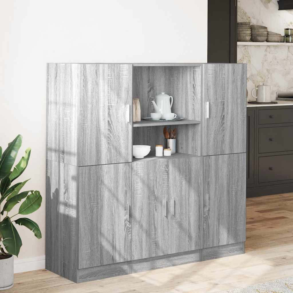 Kitchen cabinet set, 3-piece, grey oak, wood