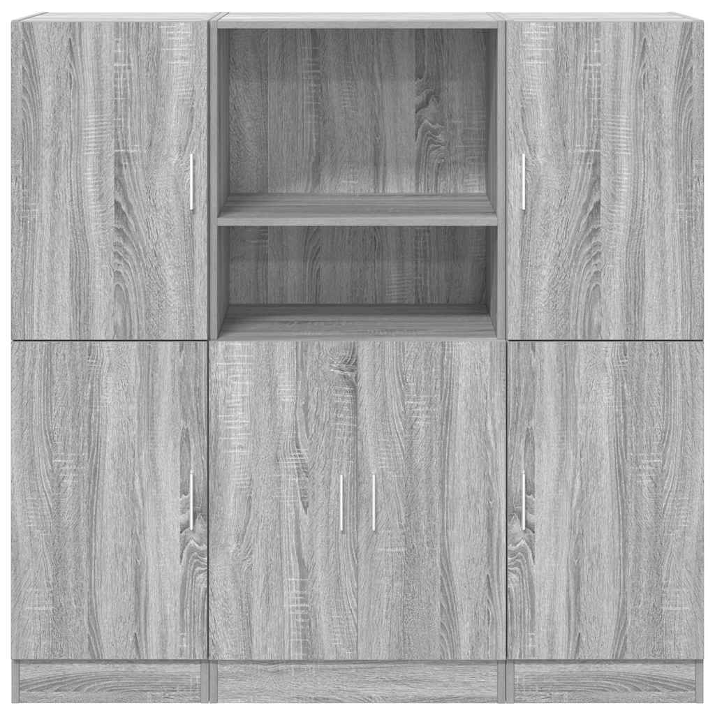 Kitchen cabinet set, 3-piece, grey oak, wood