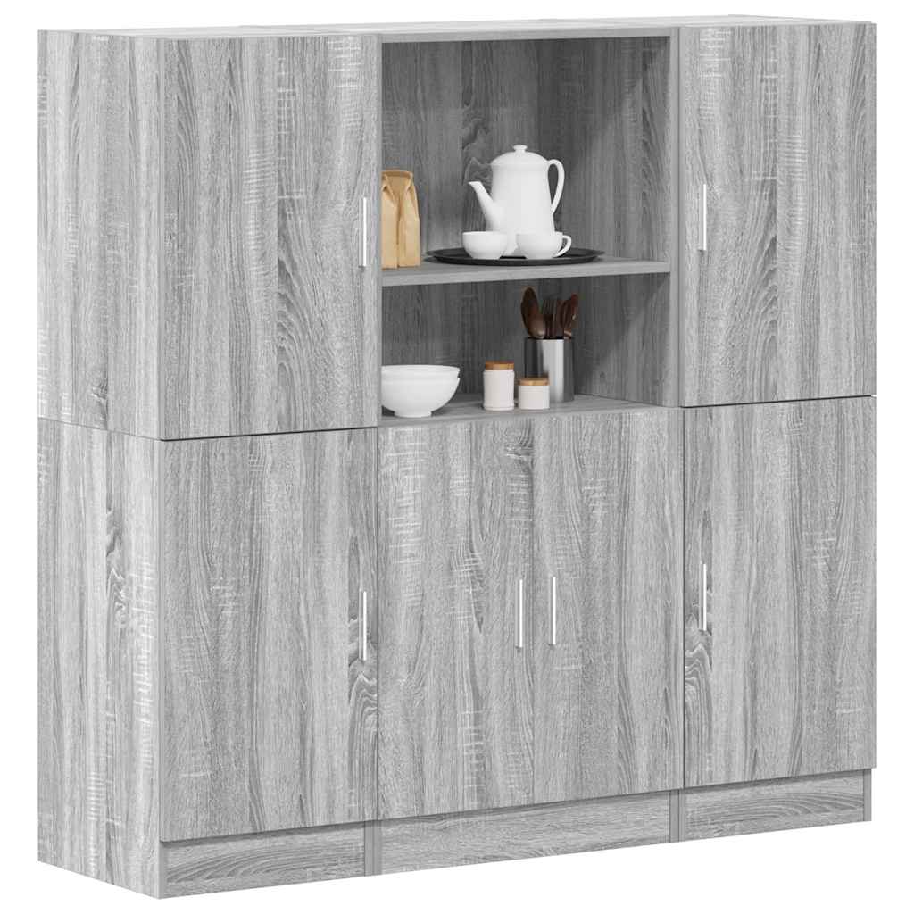 Kitchen cabinet set, 3-piece, grey oak, wood