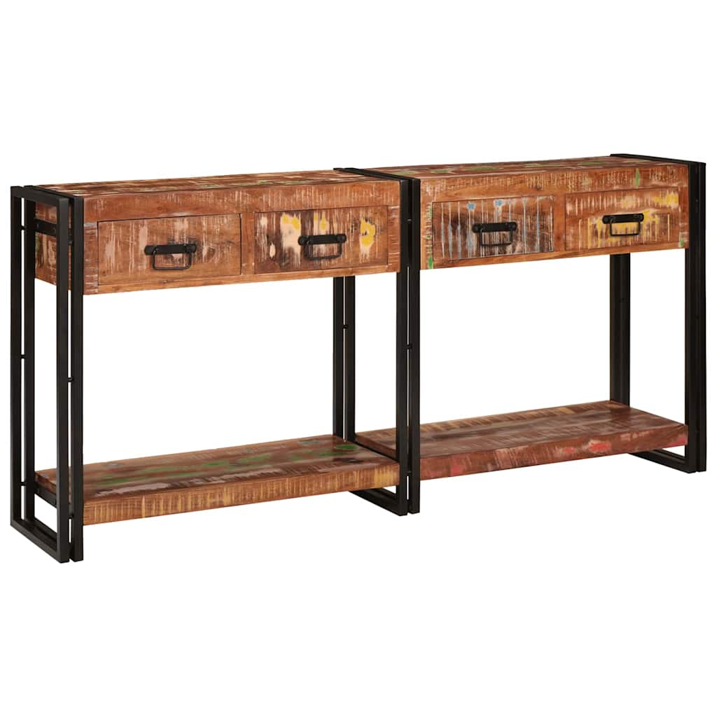 Console table set of 2 with drawers, Multicolored, made of solid reclaimed wood
