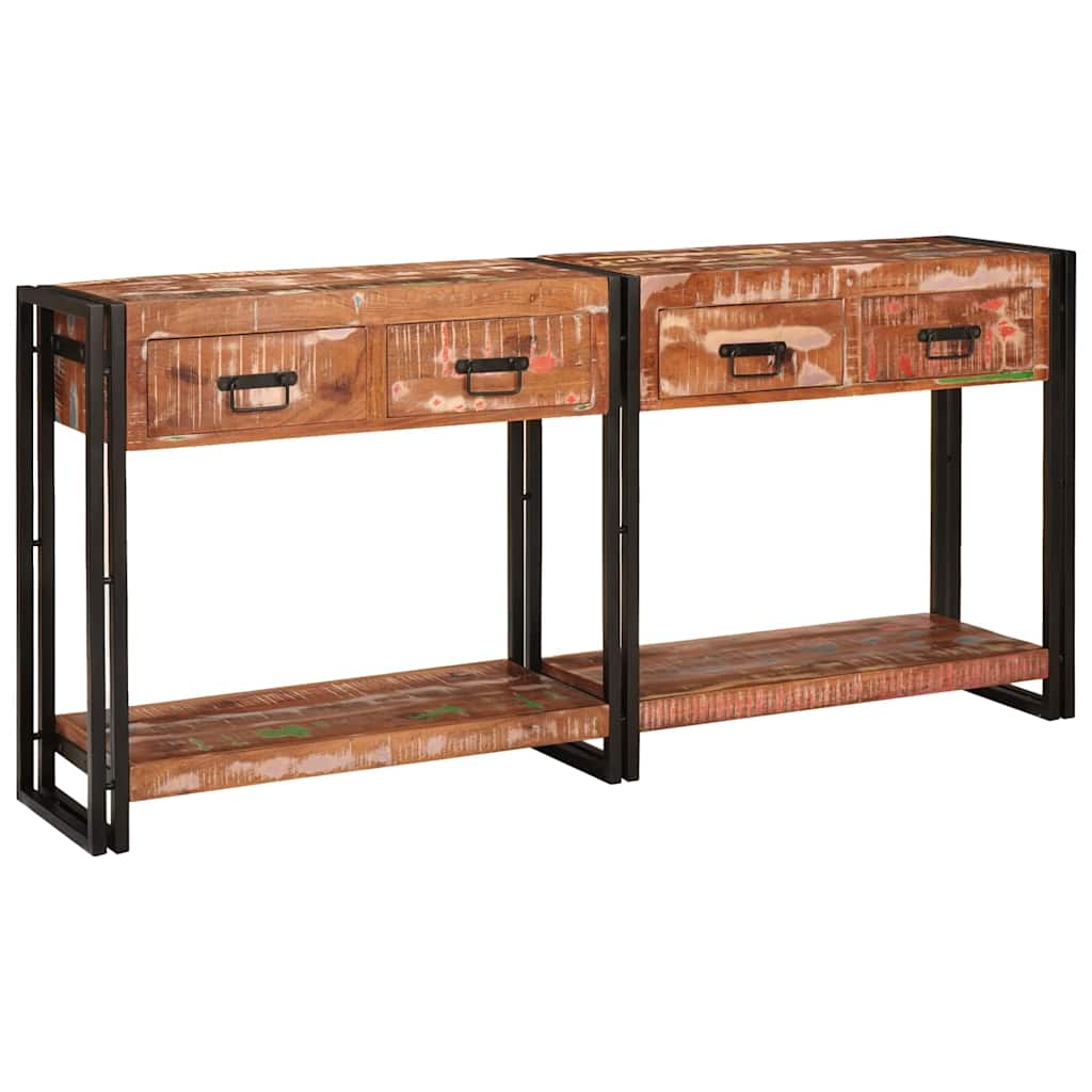 Console table set of 2 with drawers, Multicolored, made of solid reclaimed wood