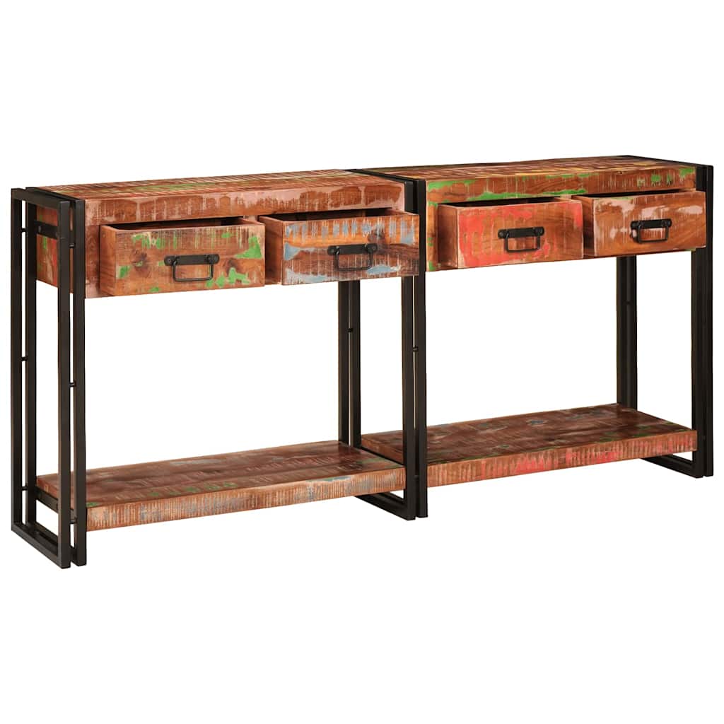 Console table set of 2 with drawers, Multicolored, made of solid reclaimed wood