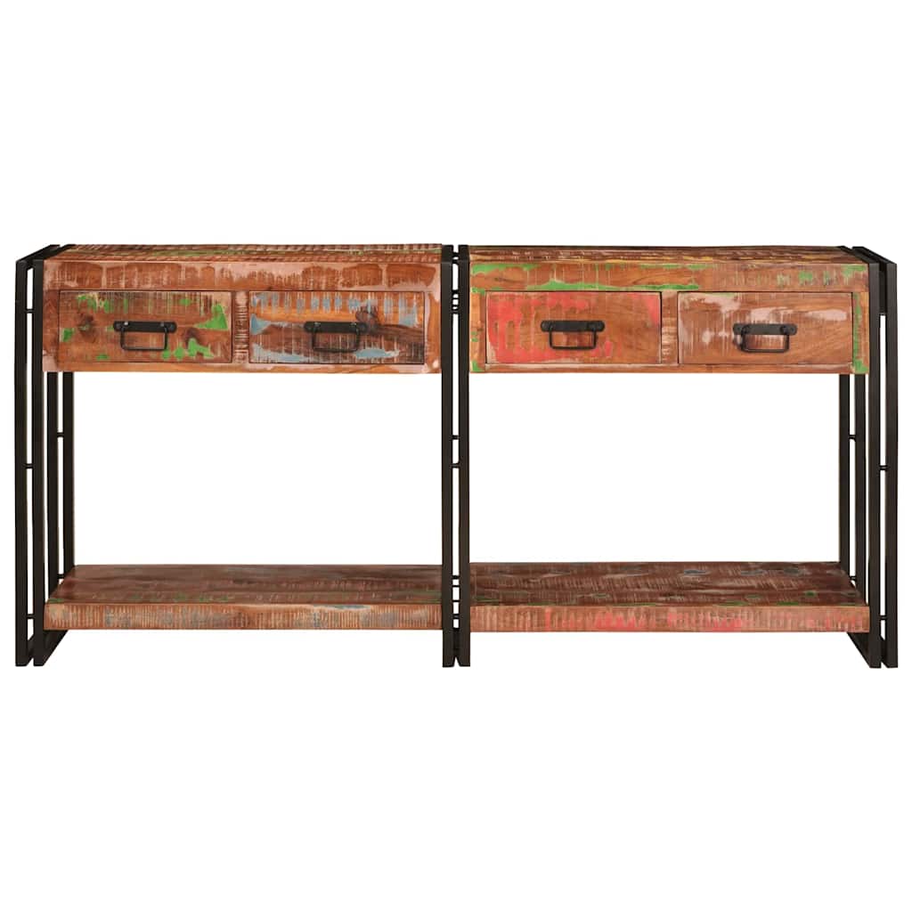 Console table set of 2 with drawers, Multicolored, made of solid reclaimed wood