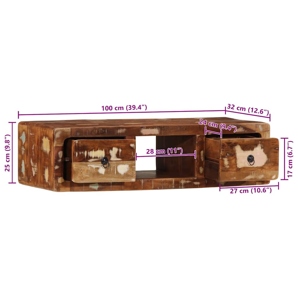 Pie sienas stiprināms TV skapītis, 100x32x25 cm, pārstrādāta koksne