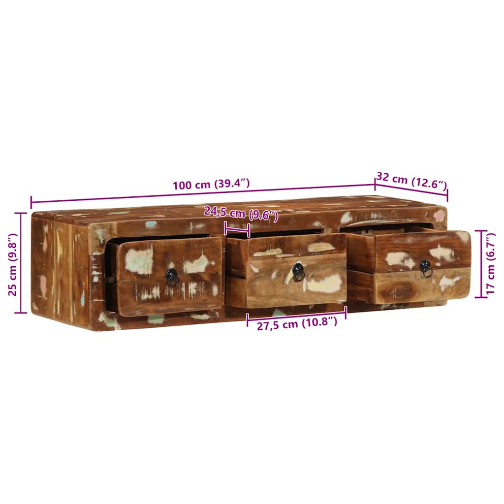 Pie sienas stiprināms TV skapītis, 100x32x25 cm, pārstrādāta koksne