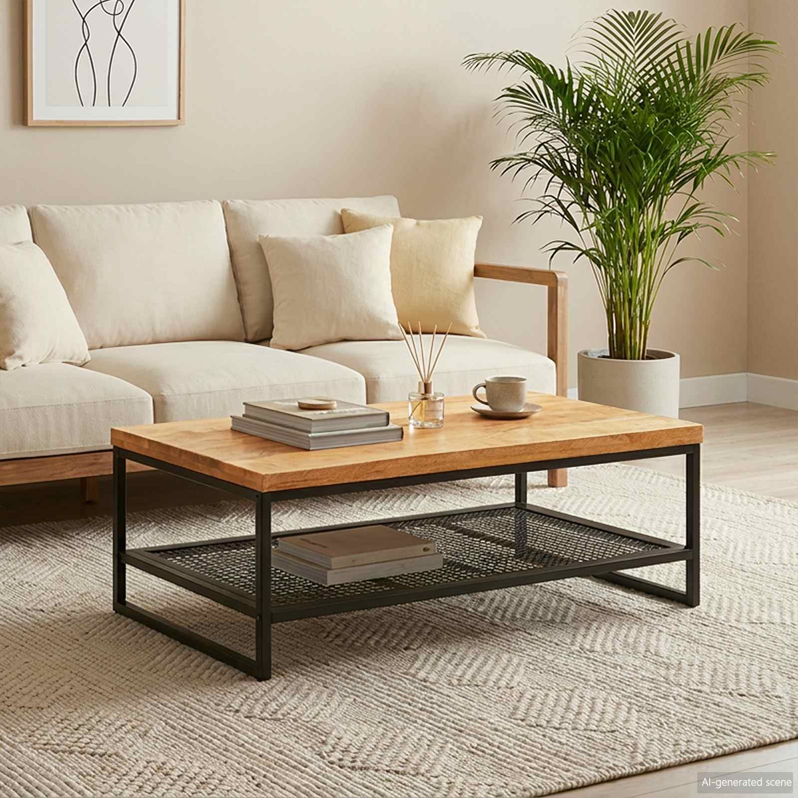 Coffee table Brown and black Solid mango wood