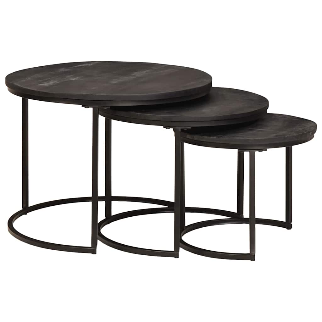 Sudediami kavos stalai 3 pcs Kietas mango medis ir plienas