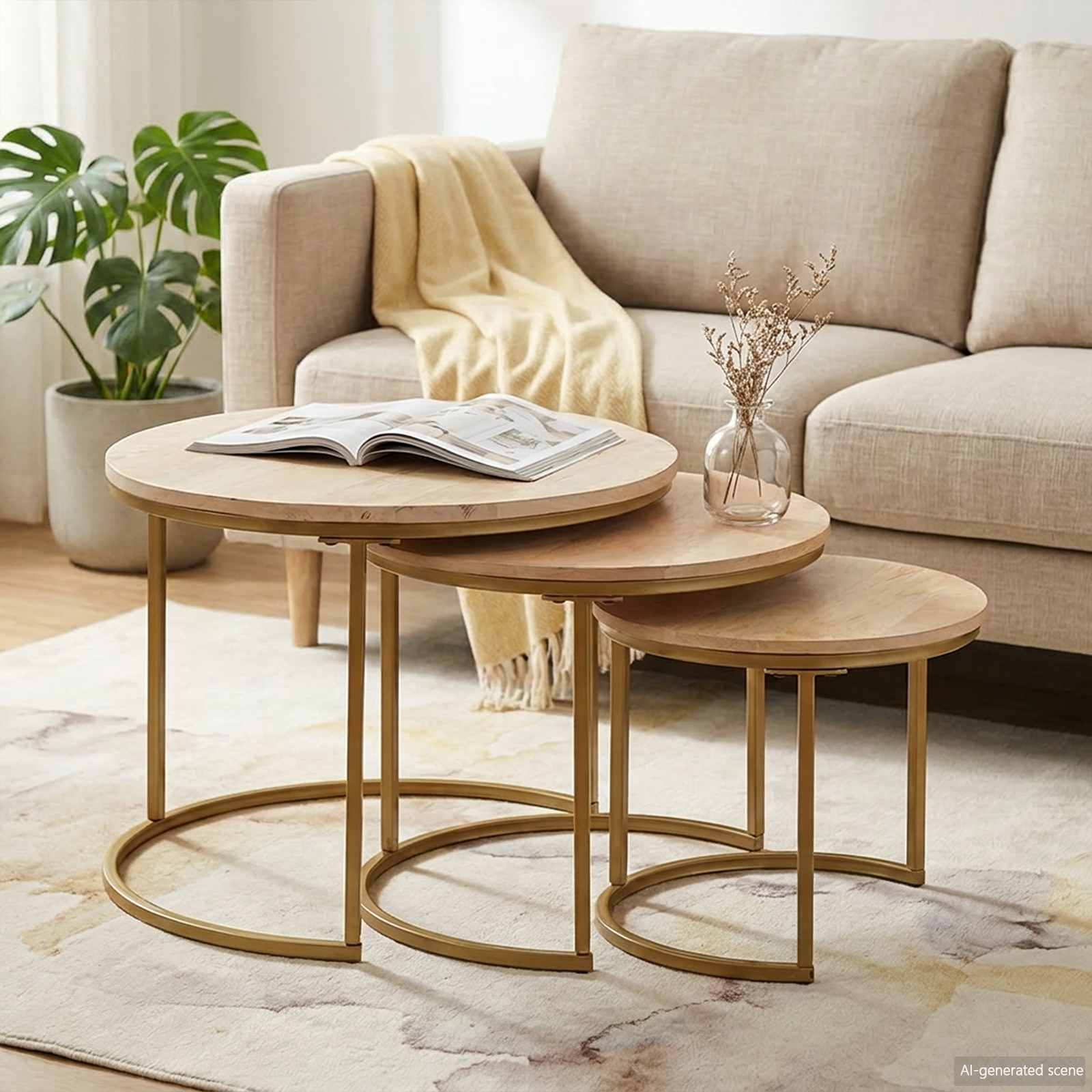 Stackable coffee tables 3 pcs Solid mango wood and steel