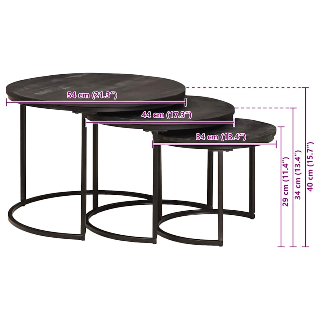 Sudediami kavos stalai 3 pcs Kietas mango medis ir plienas