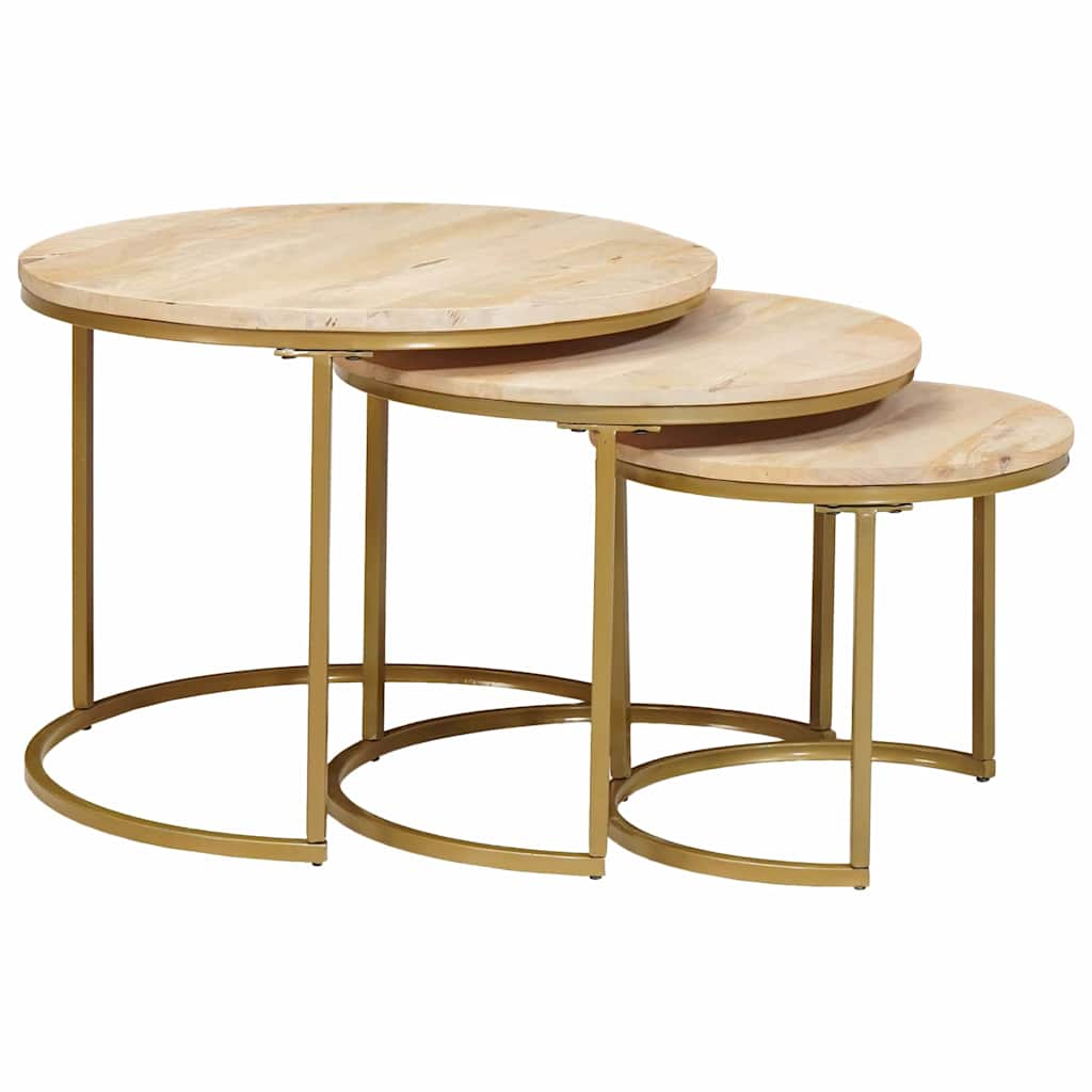 Sudediami kavos stalai 3 pcs Kietas mango medis ir plienas