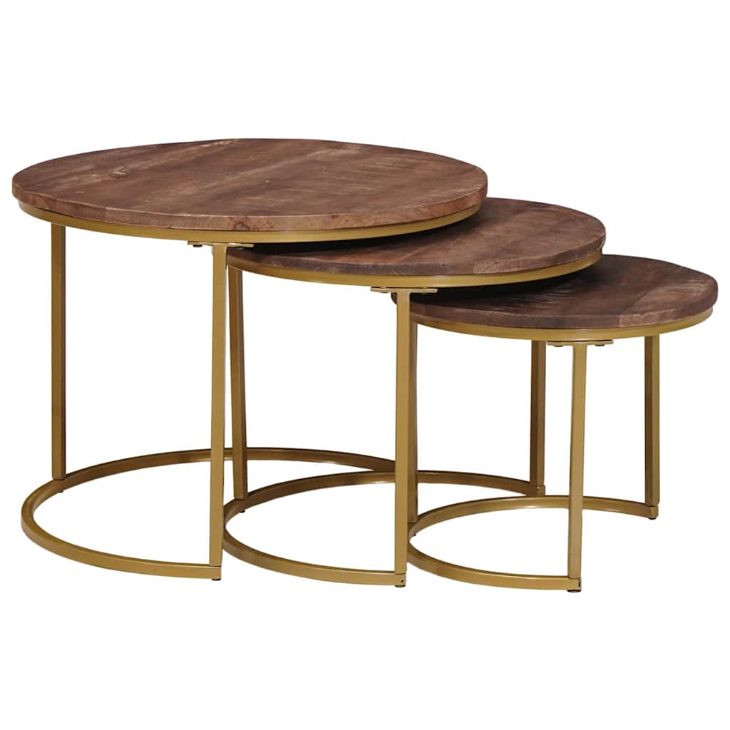 Stackable coffee tables 3 pcs Solid mango wood and steel