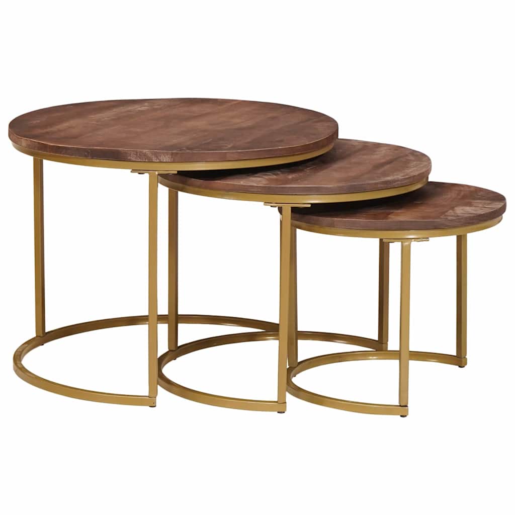 Stackable coffee tables 3 pcs Solid mango wood and steel