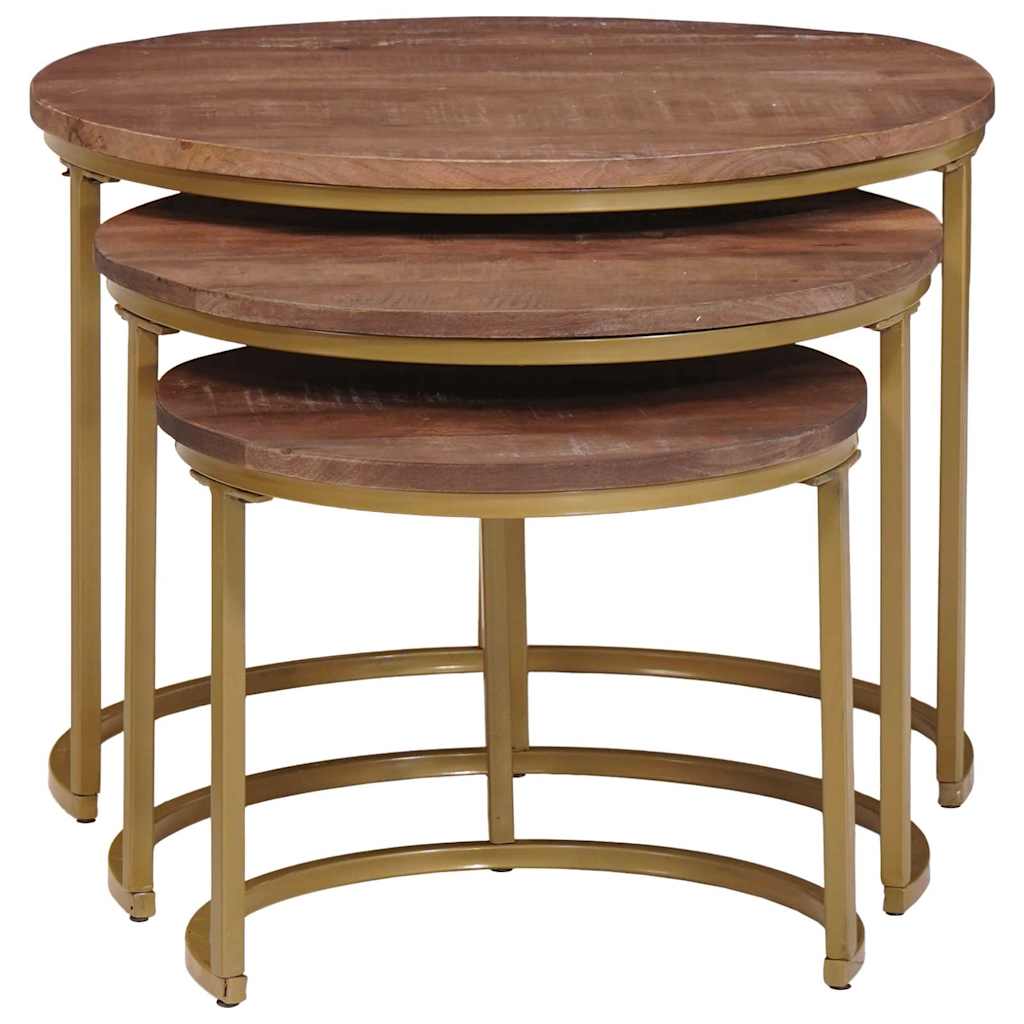 Stackable coffee tables 3 pcs Solid mango wood and steel
