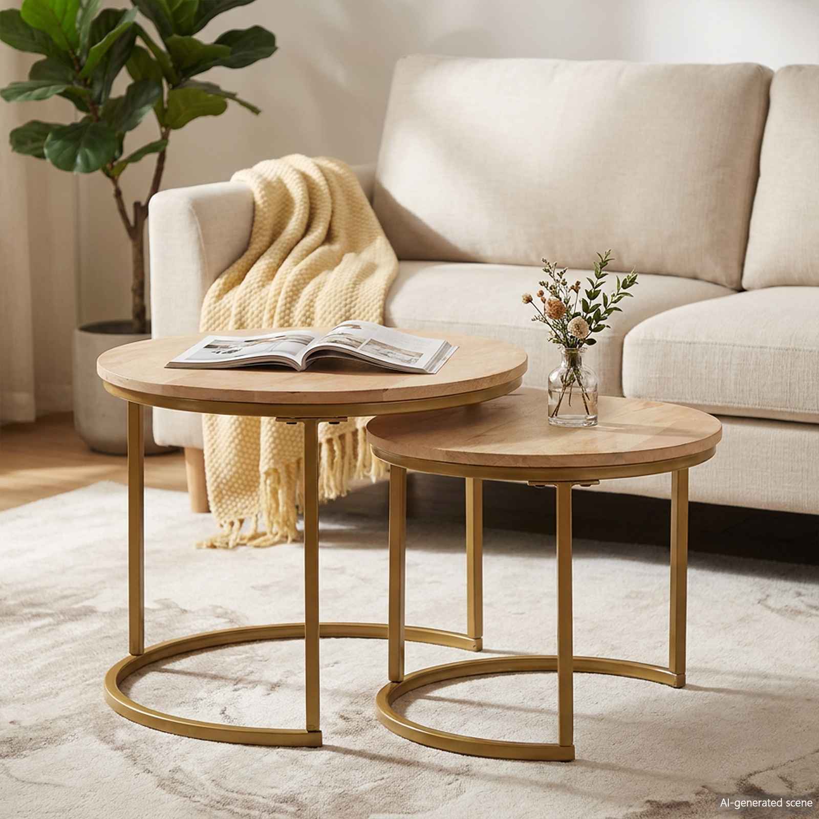 Coffee tables stackable 2 pcs Solid mango wood and steel
