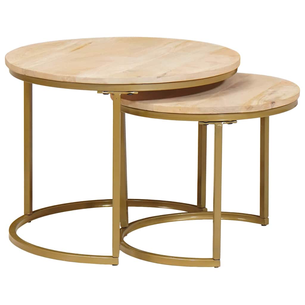Coffee tables stackable 2 pcs Solid mango wood and steel