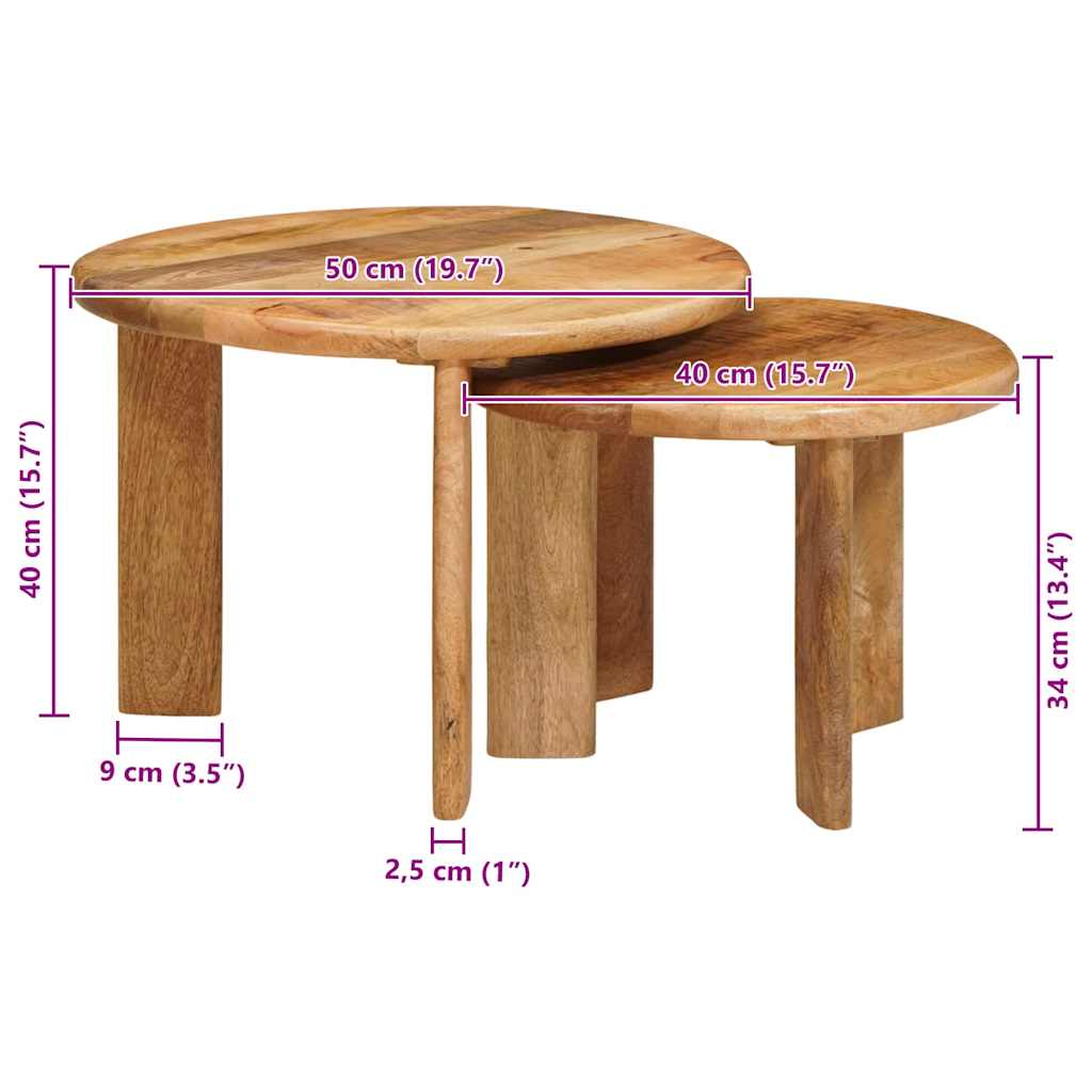 Sustūmiami staliukai 2 pcs Ruda Kietas mango medis