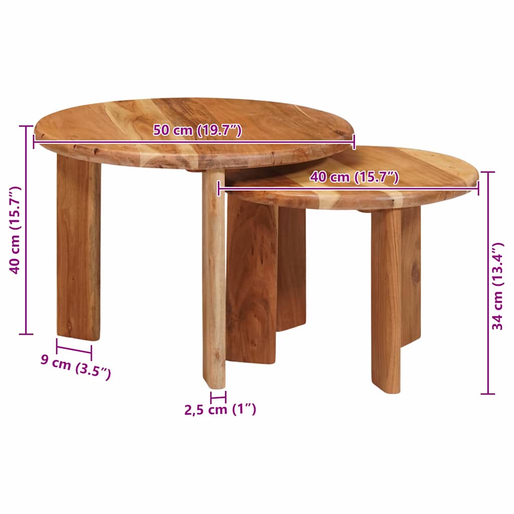 Nestable Tables 2 pcs Brown Solid Acacia Wood