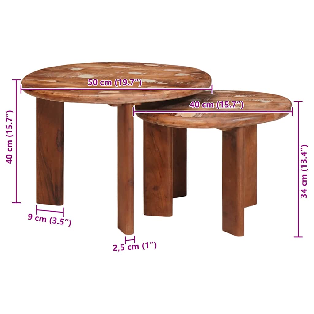 Sustūmiami staliukai 2 pcs Kieta atnaujinta mediena