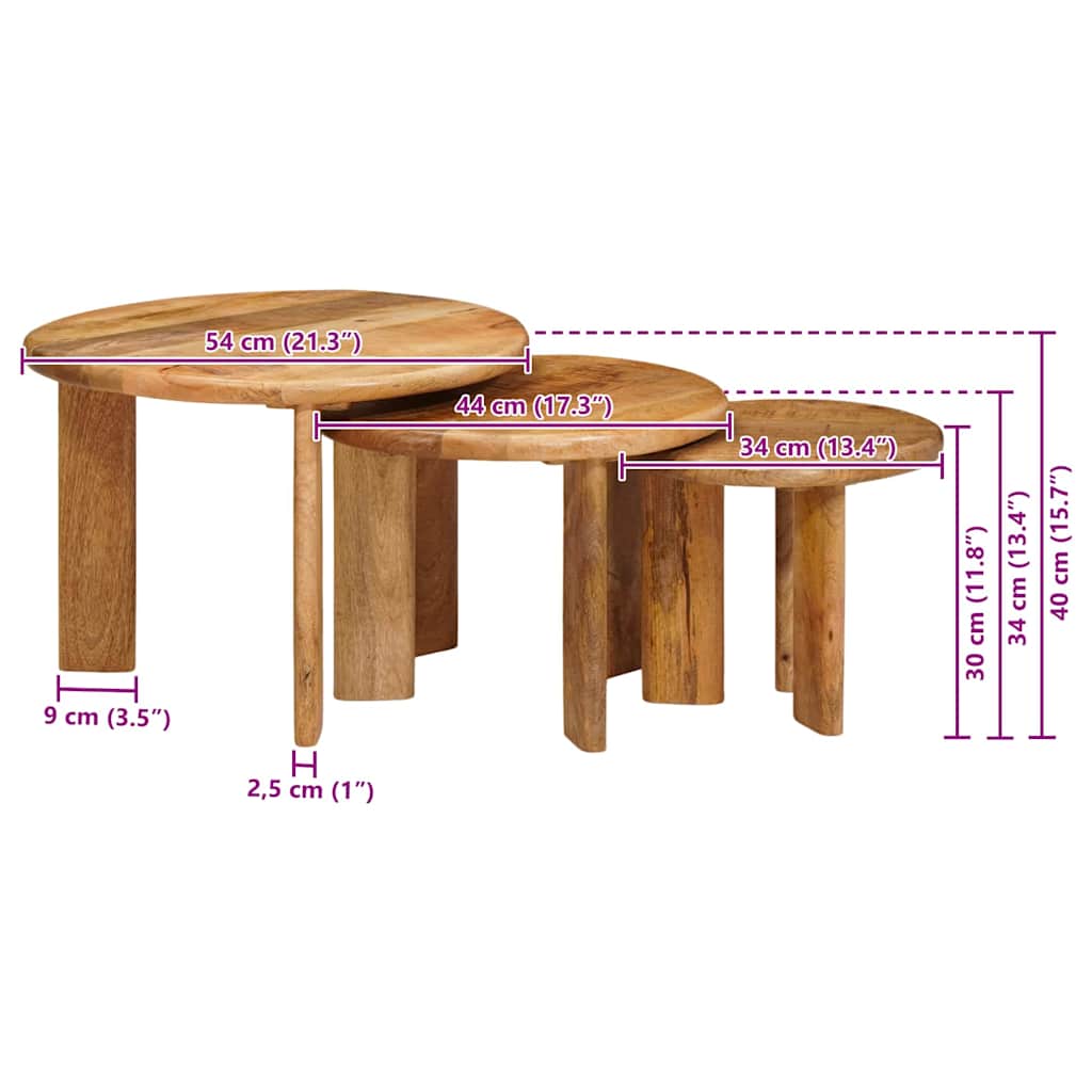 Nesting tables 3 pcs Brown Solid mango wood
