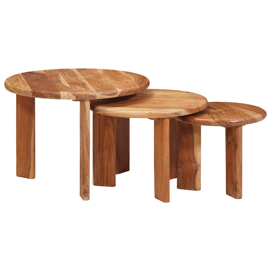 Sustūmiami staliukai 3 pcs Ruda Kietos akacijos mediena