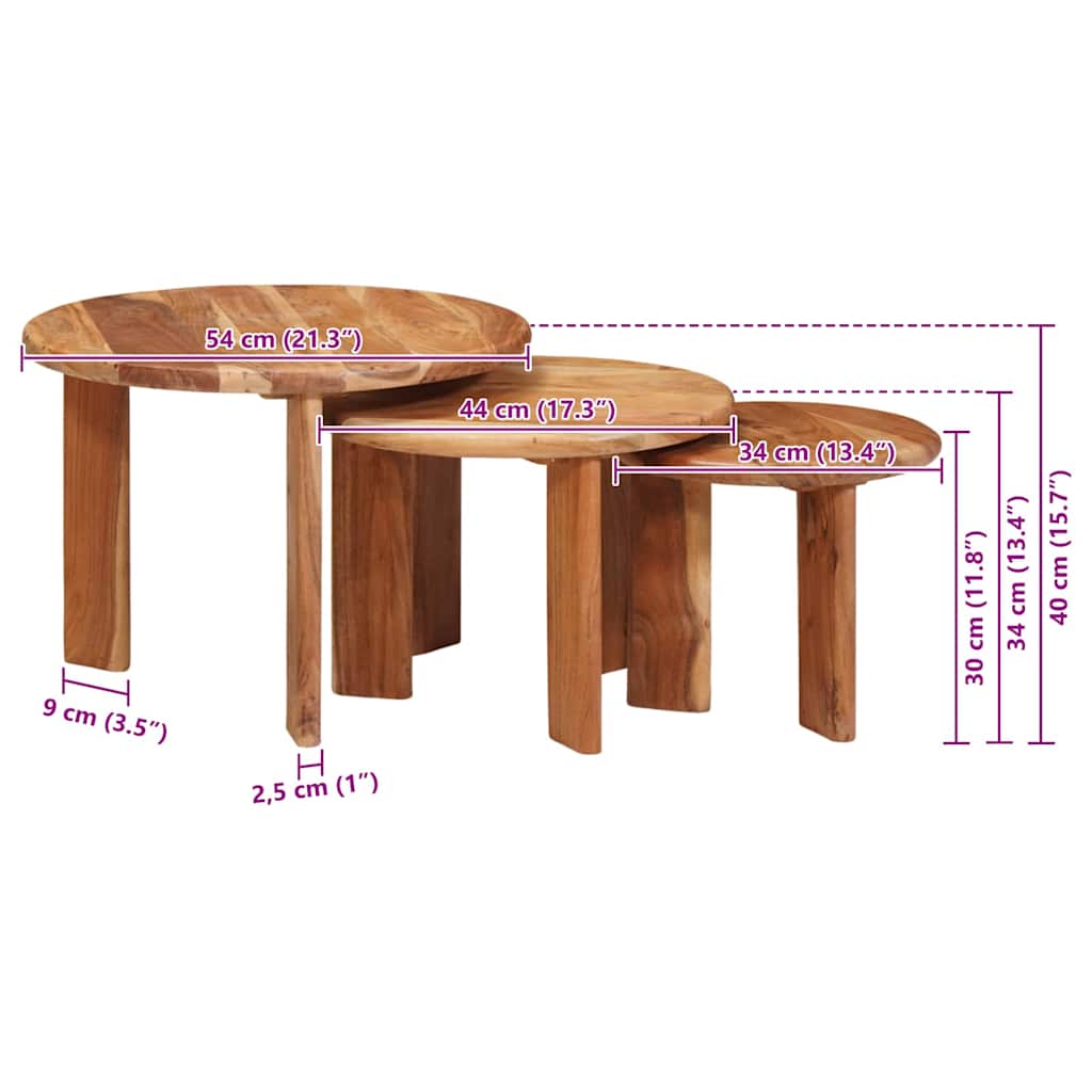 Sustūmiami staliukai 3 pcs Ruda Kietos akacijos mediena