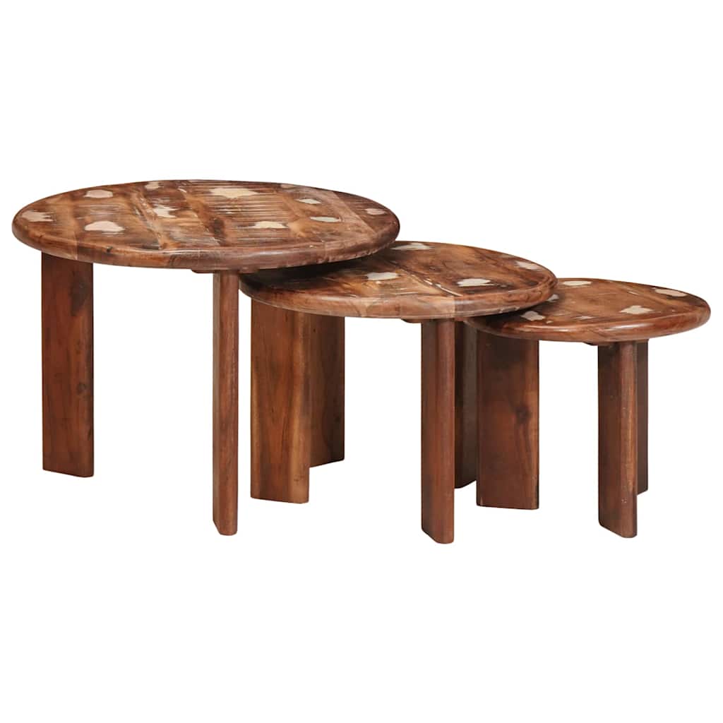 Sustūmiami staliukai 3 pcs Kieta atnaujinta mediena