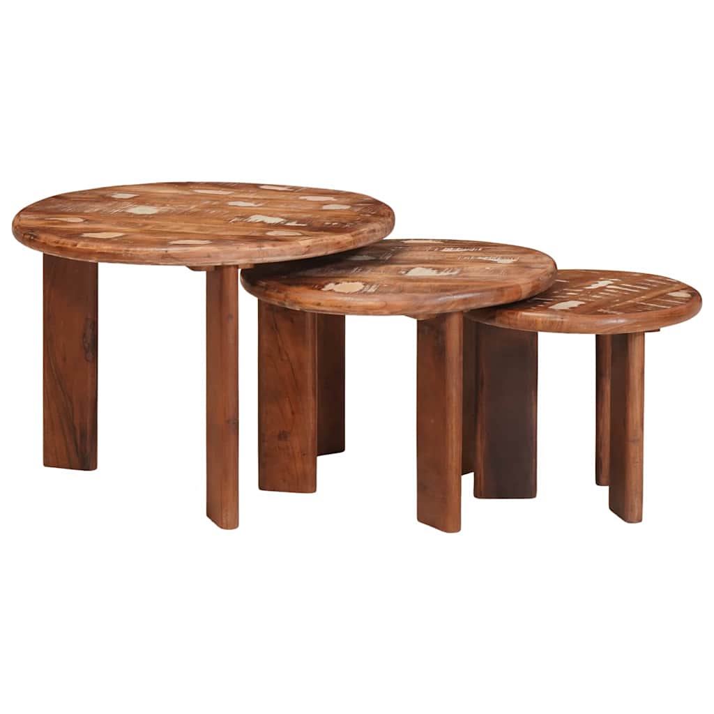 Sustūmiami staliukai 3 pcs Kieta atnaujinta mediena
