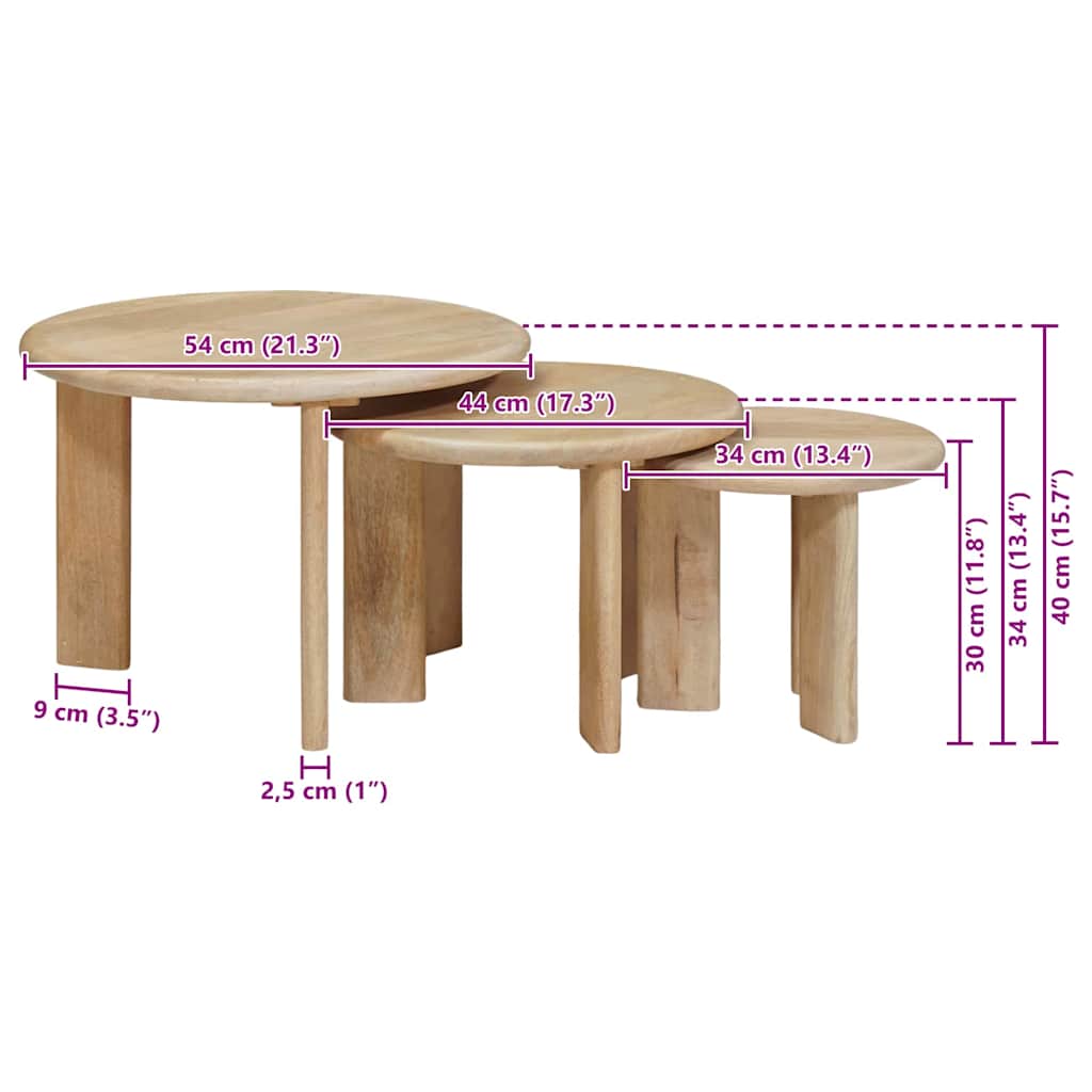 Nesting tables 3 pcs Black Solid mango wood